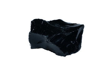 Raw Natural Black Obsidian Volcanic Glass Stone Isolated on White Background