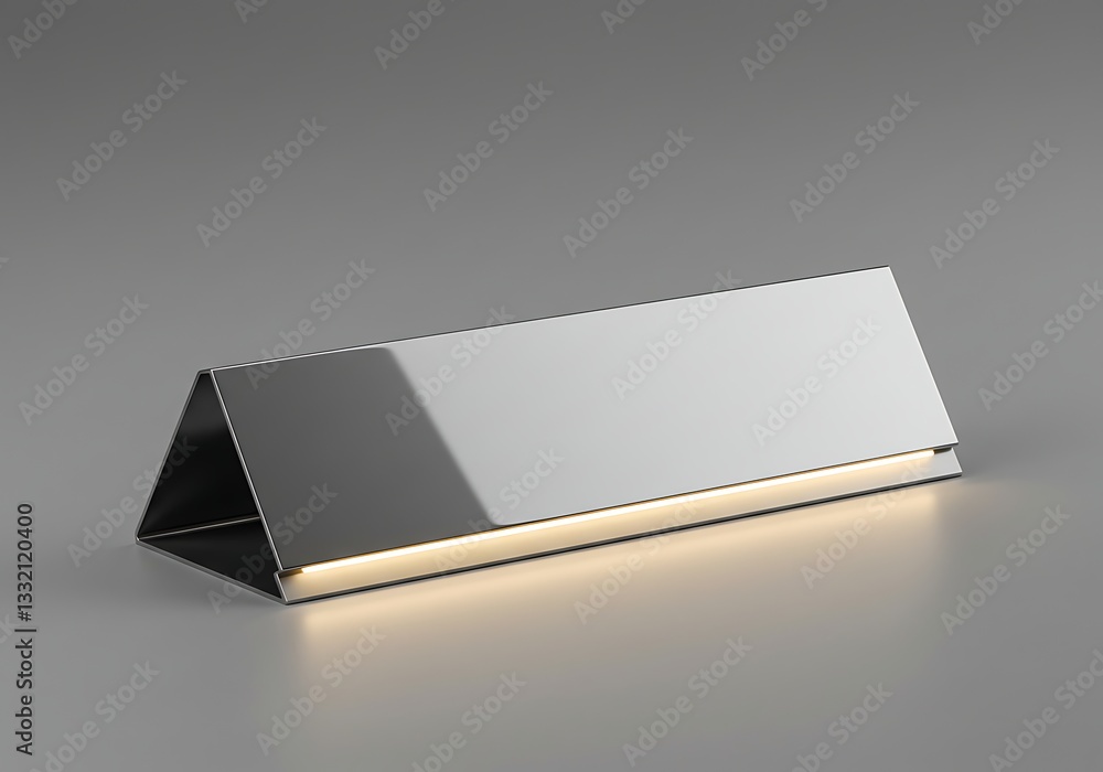 Poster illuminated metal triangle structure with soft warm lighting displayed