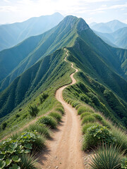 Fototapeta premium The path curves and twists way leading upward on The mountains with various shades of green.
