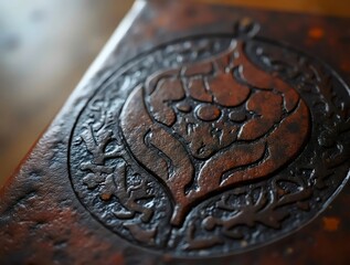 Intricate Antiquity: A Close-Up of a Leather-Bound Tome's Embossed Cover