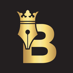 Crown Pen Logo combine with letter B
 vector template