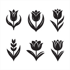 Elegant Black and White Tulip Silhouettes