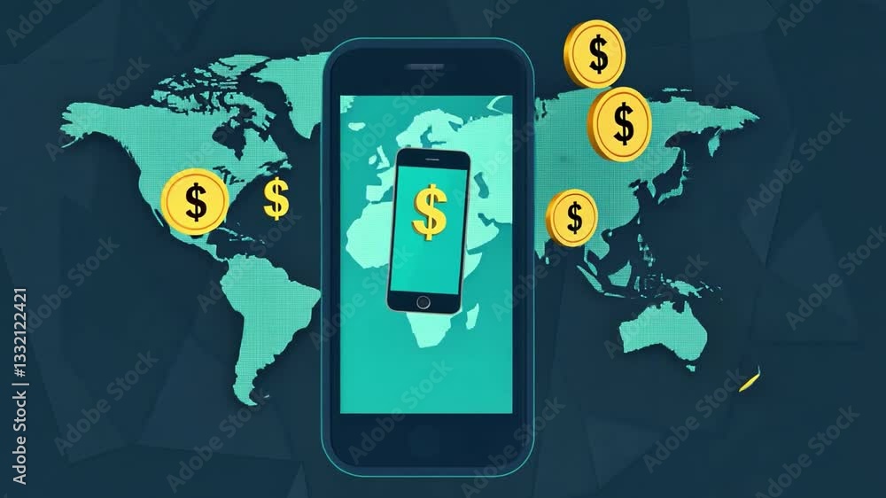 Poster global neobanking application interface empowering users to manage finances from mobile devices