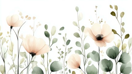 Seamless summer floral pattern in watercolor, watercolor seamless pattern with beautiful summer florals. Elegant floral arrangement in soft colors.