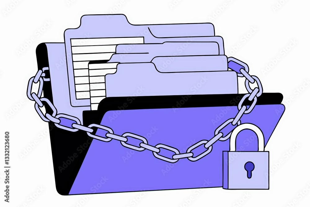 Poster a secured folder with files, protected by a padlock and chain, symbolizing data privacy and security