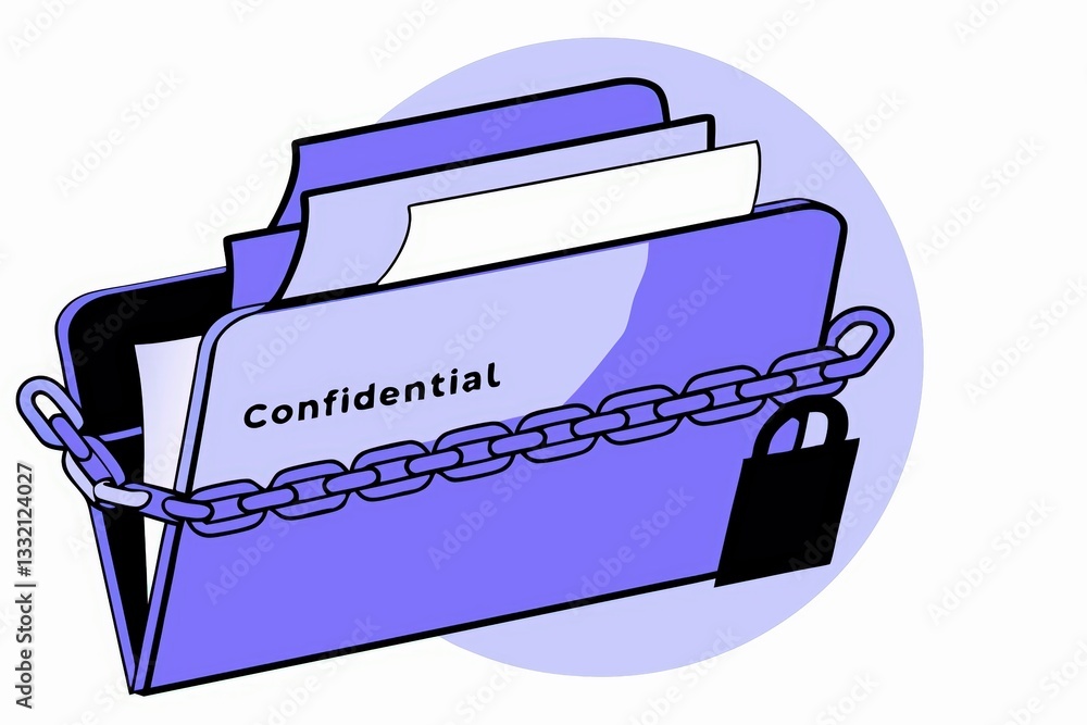 Poster a locked, confidential folder secured with a chain and padlock, emphasizing privacy and data protect
