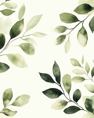 Seamless summer floral pattern in watercolor, watercolor seamless pattern with beautiful summer florals. Elegant green leaves on a light background.
