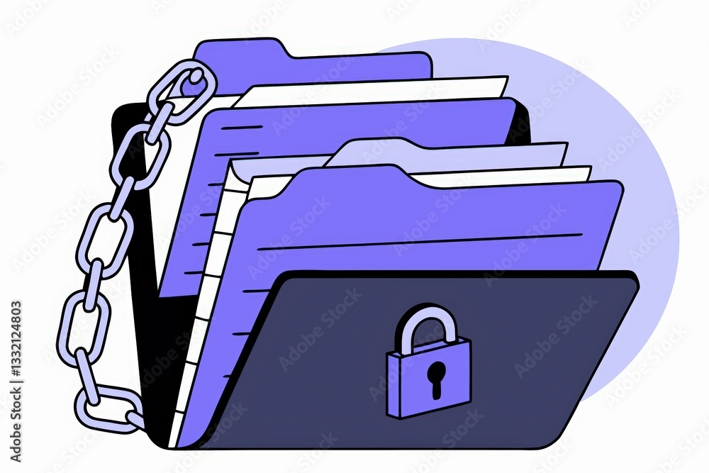 Poster a secured file folder with a lock and chain, symbolizing data protection and privacy.