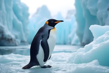 Obraz premium close up portrait of a penguin on glacier ice in its natural habitat