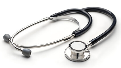 Doctor's stethoscope on medical desk with tea, tissues, and medicine.
