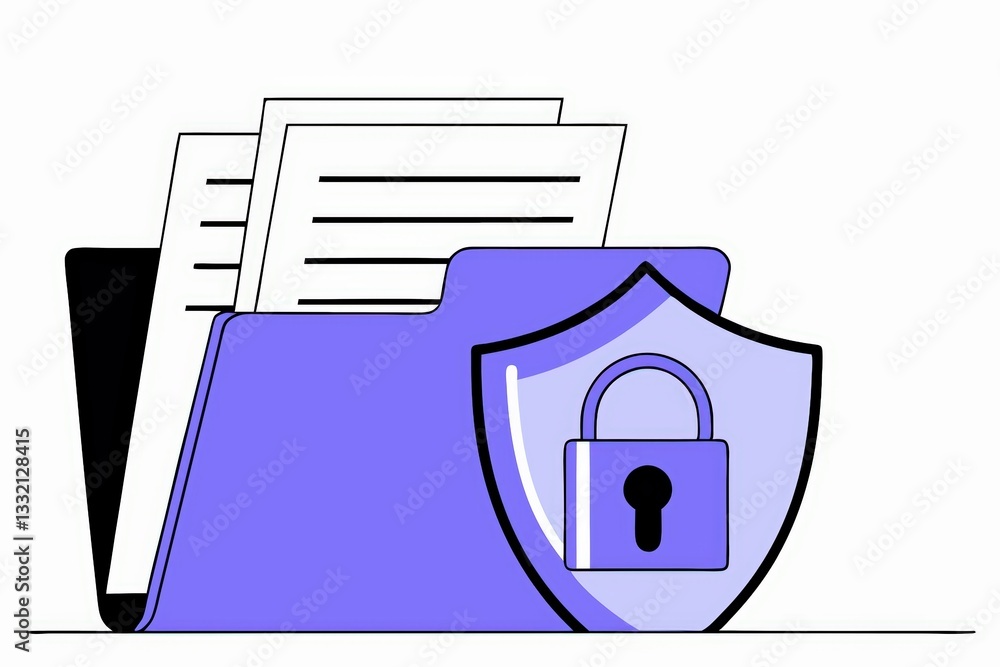 Poster a graphic illustration of a folder with documents and a shield, symbolizing document security and da