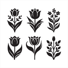 Elegant Black and White Tulip Silhouettes
