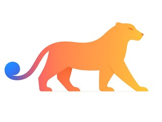 A stylized illustration of a walking feline with gradient coloring
