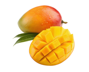 Fresh mango fruit isolated on a clean white transparent background, cutout style for a crisp and clear image, showcasing the vibrant color and texture of the mango fruit