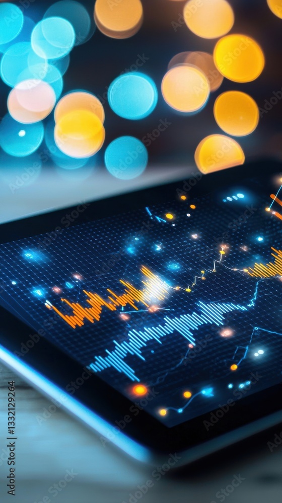 Aufkleber data visualization on tablet with blurry colorful lights background
