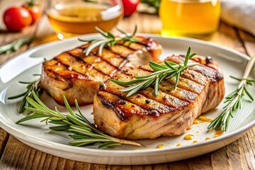 Succulent Grilled Pork Chops with Rosemary, Modern Cuisine Food Photography