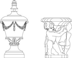 vector sketch illustration silhouette design pot jar ornament neoclassical style classic vintage  