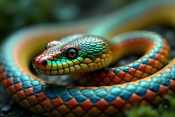 Fototapeta premium A close up portrait image of a colorful snake in the wild