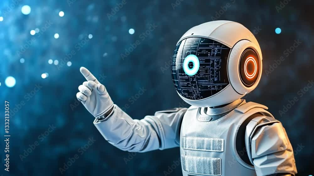 Poster futuristic humanoid robot demonstrating advanced ai technology in a dynamic environment