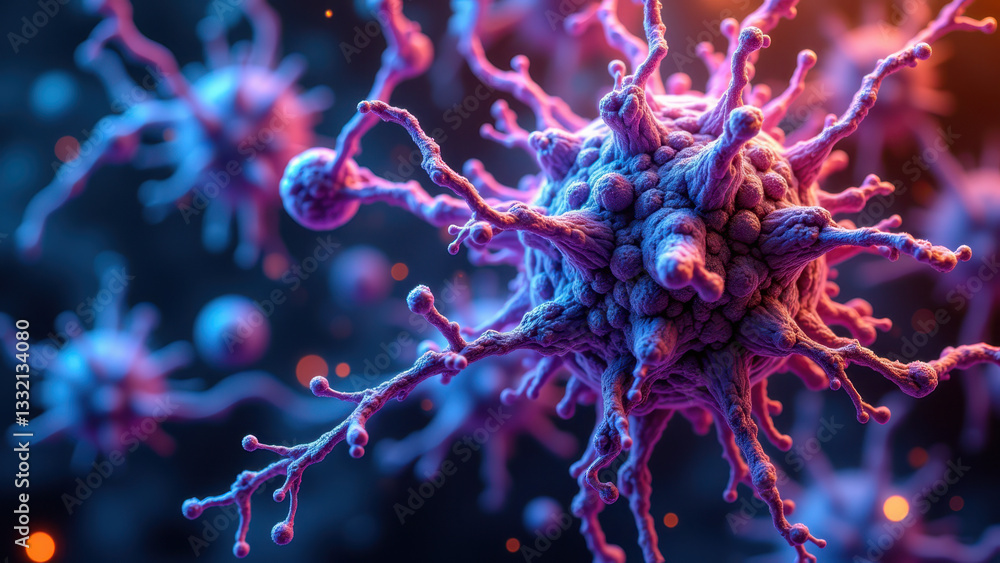 Poster a detailed microscopic view of a neuron cell with dendrites.