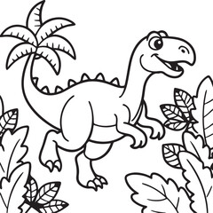 Naklejka premium A coloring page featuring a dinosaur sprinting in a lush jungle, suitable for kids