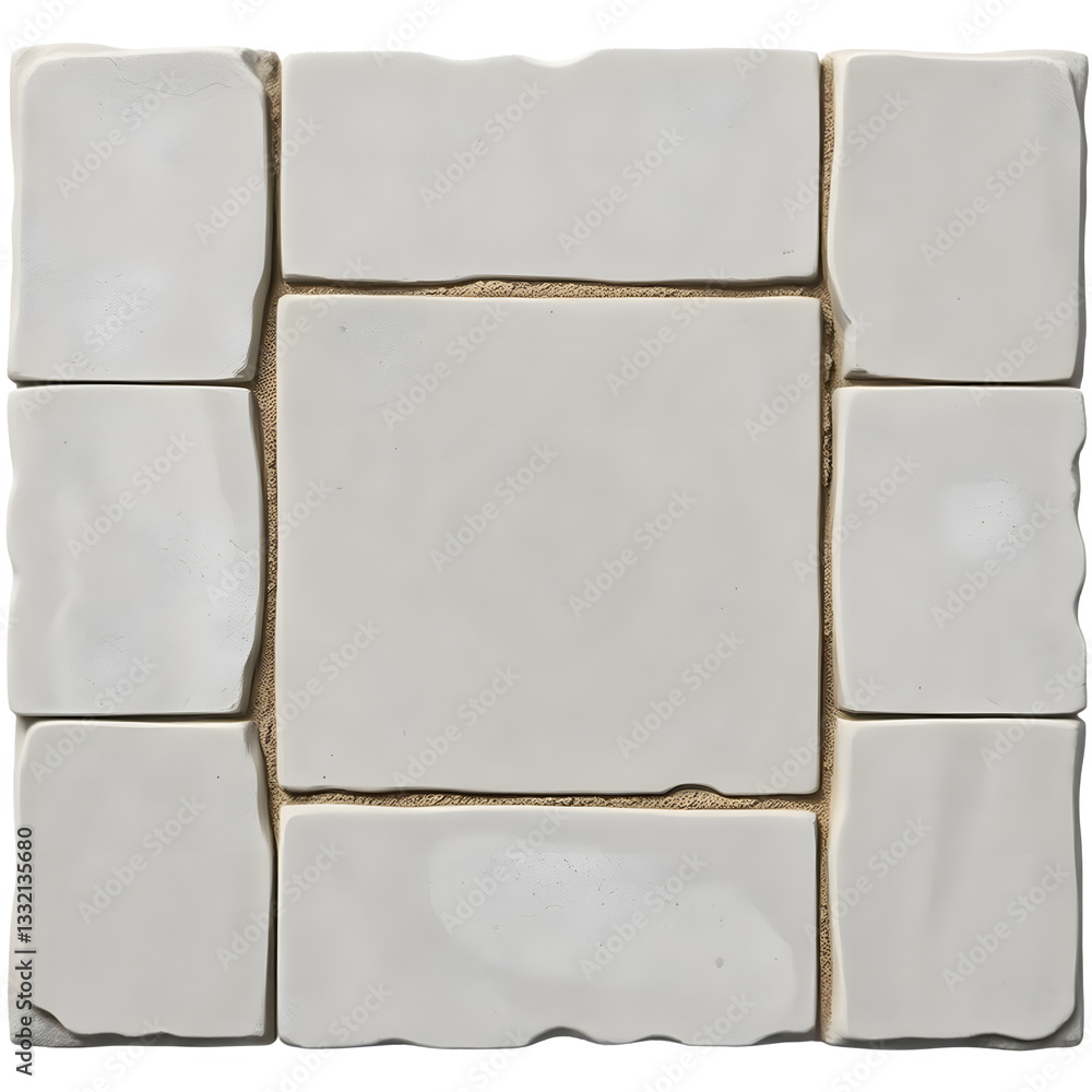 Poster a square arrangement of glossy white tiles with a slightly textured surface, showcasing a clean and 