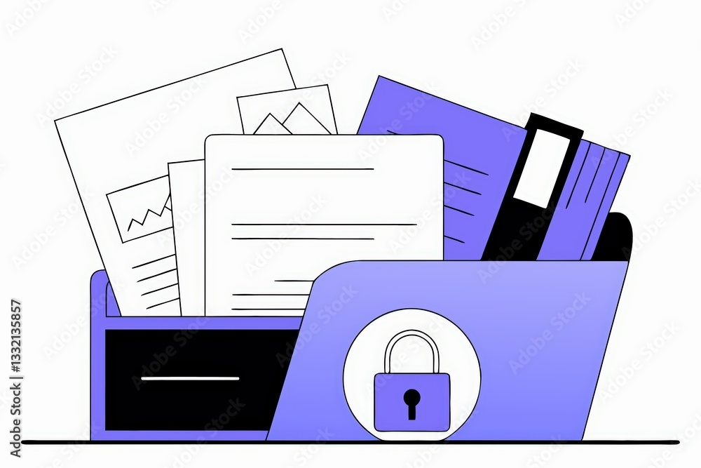 Poster a secure, organized folder contains various documents, illustrating the importance of data protectio