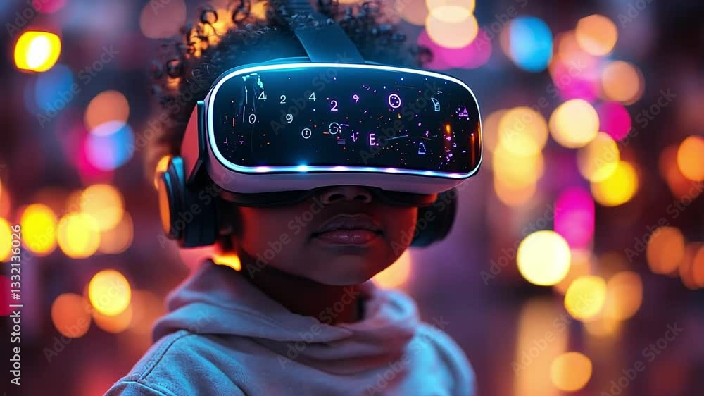 Poster exploring virtual reality with immersive technology in a colorful environment