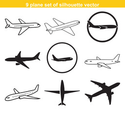 modern aircraft icon set logotype silhouette vector  sign collection. plane symbol or logo.plane flying silhouette