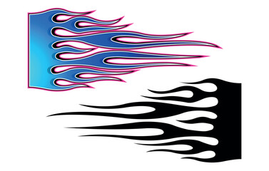 Blue flame electric sport car speed decal vinyl sticker. Racing car tribal fire flames vector art graphic.