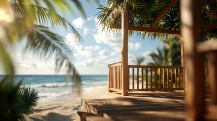 Fototapeta premium Tropical beach hut veranda at sunrise