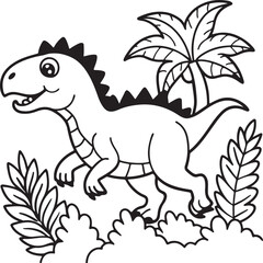Fototapeta premium A coloring page featuring a dinosaur sprinting in a lush jungle, suitable for kids
