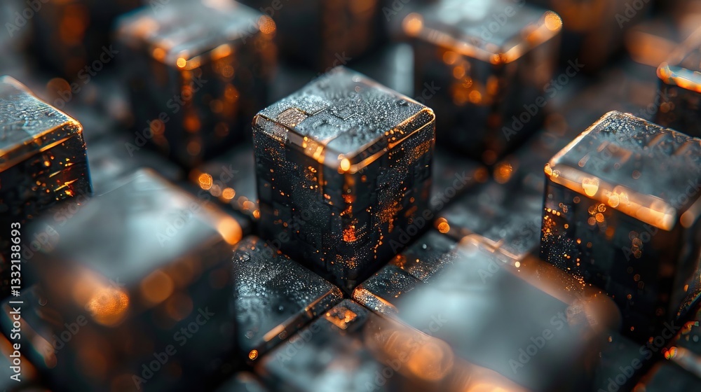 Poster modern black cubes with gold accents create a striking geometric pattern captured from above. the gl