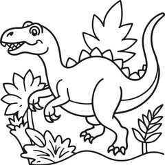 Fototapeta premium A coloring page featuring a dinosaur sprinting in a lush jungle, suitable for kids
