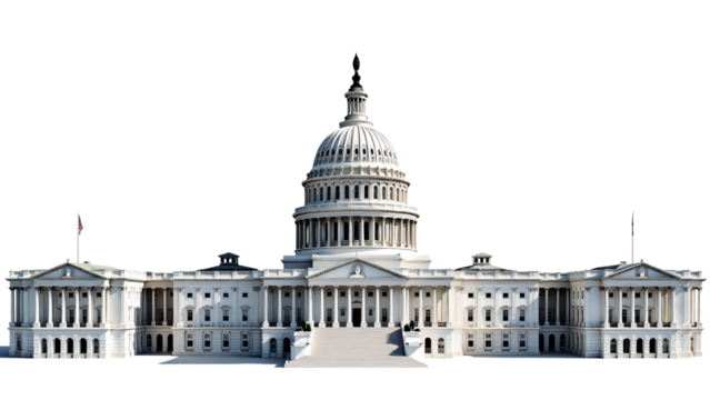 Three-Dimensional Representation of the United States Capitol Building Isolated on Transparent Background for Commercial Use