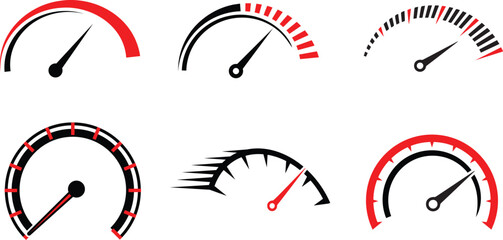 Speedometer, performance, pressure, vector collection. speed logo design template
