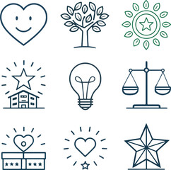  Personal Values Icons Set – Editable Stroke Vector Illustration