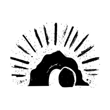 rough hand-drawn christian empty tomb symbol black vector