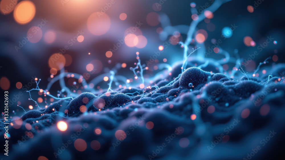 Poster a stunning close-up view of a molecular structure with vibrant colors and a focus on science and med