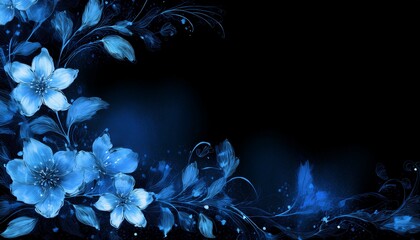 Abstract border frame of flowers in the corner of the image with space for text, blur and fade