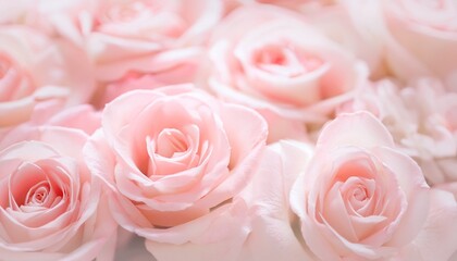 light pink roses in soft color and blur style for background. sweet color roses flowers in pastel tone with blurred style for background pattern texture. sweet color flower petals in soft color