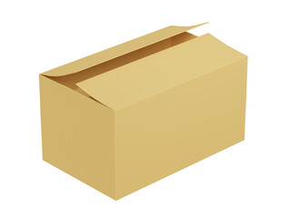 Brown Open Blank Empty Clean Cardboard box 3d render illustration isolated on transparent background. Parcel packaging template. Mockup