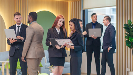 Fototapeta premium group of multiracial business people are talking,discussing to each other at office