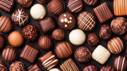 Assorted gourmet chocolates in various shapes and designs