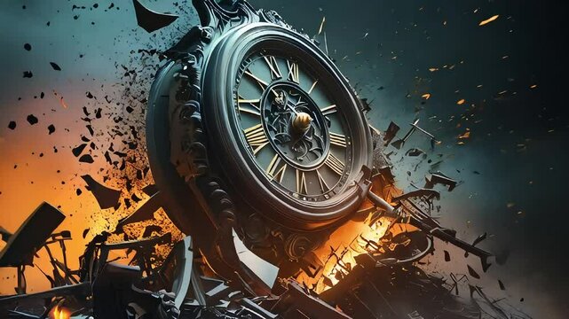 Time slips away as the ancient clock crumbles into dust and light