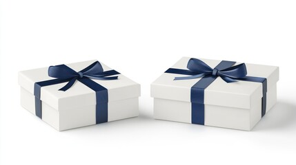 Obraz premium Elegant White Gift Boxes with Blue Ribbons