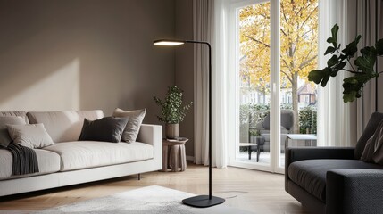 Cozy Living Room Setting with Comfortable Couch and Elegant Lamp Design