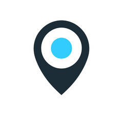 Location marker with blue dot on white background