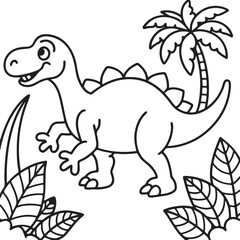 Fototapeta premium A coloring page featuring a dinosaur sprinting in a lush jungle, suitable for kids