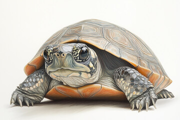 a close up of a turtle on a white background with a white background behind it and a white background behind it
